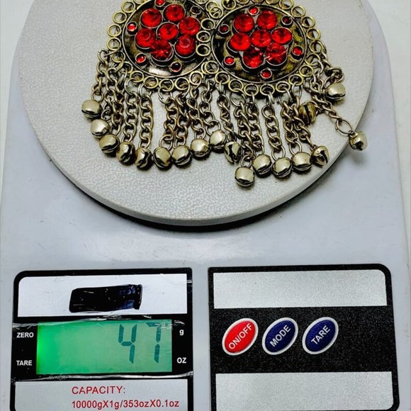 Kuchi Red Dangle Earrings, Massive Ethnic Afghan Earrings, Kuchi Tribal Jewelry - Picture 10 of 10